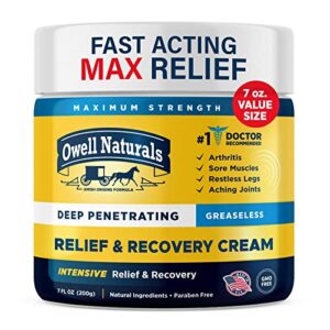 owell naturals cream 7 oz, maximum strength deep penetrating for neuropathy, joint, muscle, back, knee, feet, hand, ankle, restless legs, shoulder