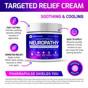 Pharmapulse Neuropathy Nerve Relief Cream – Maximum Strength Cream for Feet, Hands, Legs, Toes Includes Arnica, Vitamin B6, Aloe Vera, MSM - Scientifically Developed for Effective Relief 2oz