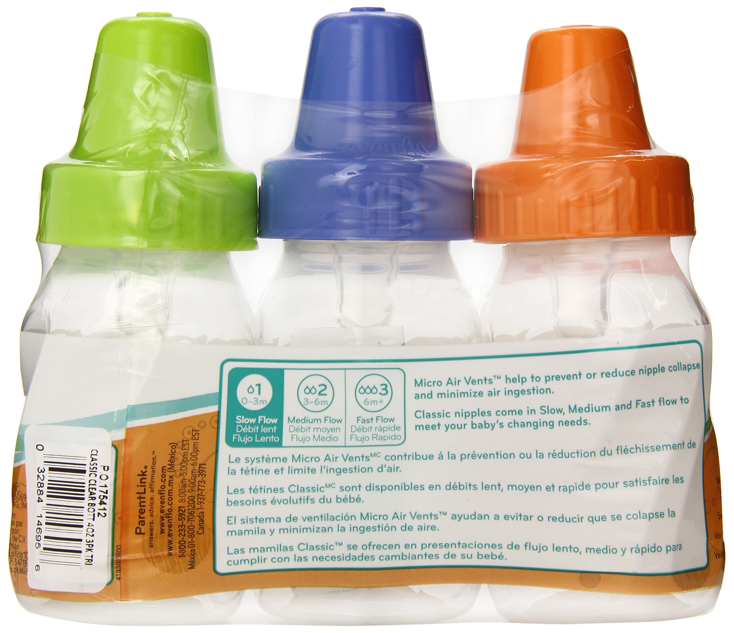 Evenflo 3 Pack Classic Clear Bottle without BPA, 4 Ounce (Discontinued by Manufacturer)