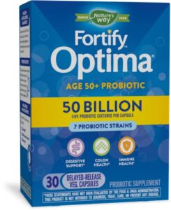 nature’s way fortify optima daily probiotic for men and women 50+, 50 billion live cultures per serving, supports digestive, immune, and colon health*, 30 vegan capsules