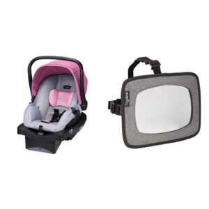 evenflo litemax 35 infant car seat, azalea with backseat baby mirror for rear facing child, grey melange