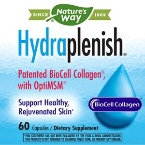 Nature's Way Hydraplenish with Patented BioCell Collagen & OptiMSM for Healthy Hair, Skin, and Nails*, 60 Capsules