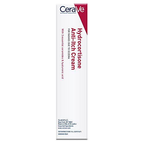 CeraVe Hydrocortisone Cream 1% | Anti-Itch Cream with Temporarily Relief from Rashes with Eczema-Prone & Dry Skin | Itch Relief Cream | Fragrance Free | 1 Ounce