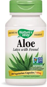 natures way aloe latex with fennel 140 milligrams 100 vegetarian capsules. pack of 4 bottles.