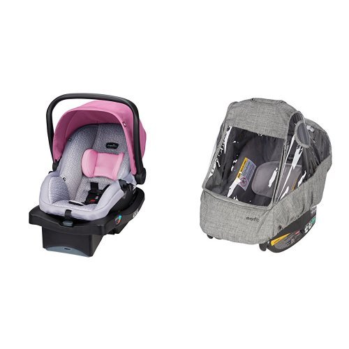 Evenflo LiteMax 35 Infant Car Seat, Azalea with Infant Car Seat Weather Shield and Rain Cover, Grey Melange