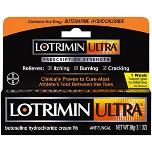 lotrimin ultra 1 week athlete’s foot treatment, prescription strength butenafine hydrochloride 1%, cures most athlete’s foot between toes, cream, 1.1 ounce (30 grams)