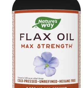 Nature’s Way Flax Oil Max Strength, 2600 mg per Serving, with ALA, Cold-Pressed, 200 Softgels