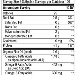 Nature’s Way Flax Oil Max Strength, 2600 mg per Serving, with ALA, Cold-Pressed, 200 Softgels