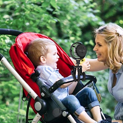 AMACOOL Battery Operated Stroller Fan Flexible Tripod Clip On Fan with 3 Speeds and Rotatable Handheld Personal Fan for Car Seat Crib Bike Treadmill (Black)