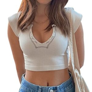 women short sleeve crop top summer casual vintage graphic slim fitted crew neck e-girls t-shirt streetwear(ac-apricot,s)