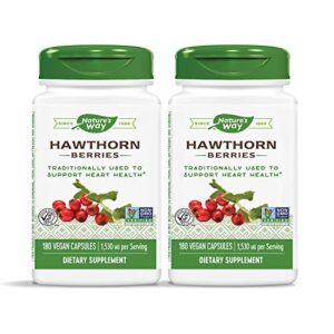 nature’s way premium herbal hawthorn berries 1,530 mg per serving, 180 vegetarian capsules (2 pack)