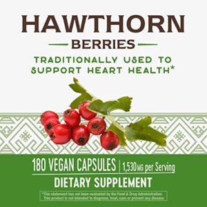 Nature's Way Premium Herbal Hawthorn Berries 1,530 mg per Serving, 180 Vegetarian Capsules (2 Pack)