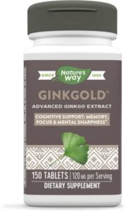 nature’s way ginkgold max extract for mental sharpness, cognitive and memory support*, 150 tablets