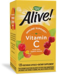 nature’s way alive! vitamin c supplement with organic acerola, immune support*, 120 capsules