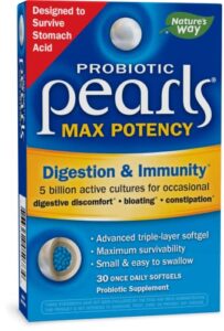 nature’s way probiotic pearls max potency for men and women, digestive and immune health support* supplement, 30 softgels