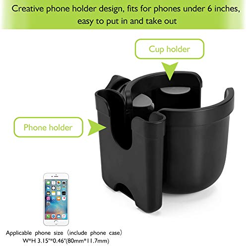 Accmor Stroller Cup Holder with Phone Holder, Bike Cup Holder, Cup Holder for Uppababy, Nuna Stroller, 2-in-1 Universal Cup Phone Holder for Stroller, Bike, Wheelchair, Walker, Scooter, Black