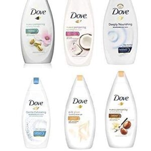 Dove Body Wash Variety - Shea Butter, Deep Moisture, Pistachio Cream, Coconut Milk, Gentle Exfoliating and Silk Glow, 16.9oz Each International Version ,16.9Oz, 6 Count (Pack of 1)