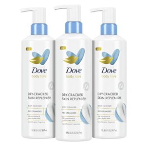 dove body love body cleanser body wash 3 count dry-cracked skin replenish hypoallergenic for 24 hour nourishment & instant dryness relief with pro ceramides body cleanser 17.5 fo