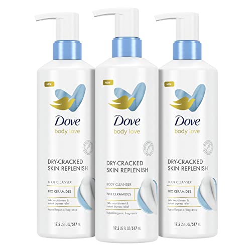 Dove Body Love Body Cleanser Body Wash 3 Count Dry-Cracked Skin Replenish Hypoallergenic for 24 Hour Nourishment & Instant Dryness Relief with Pro Ceramides Body Cleanser 17.5 FO