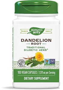 nature’s way dandelion root, 1,575 mg, non-gmo project verified, gluten free, vegetarian, 100 capsules, pack of 2