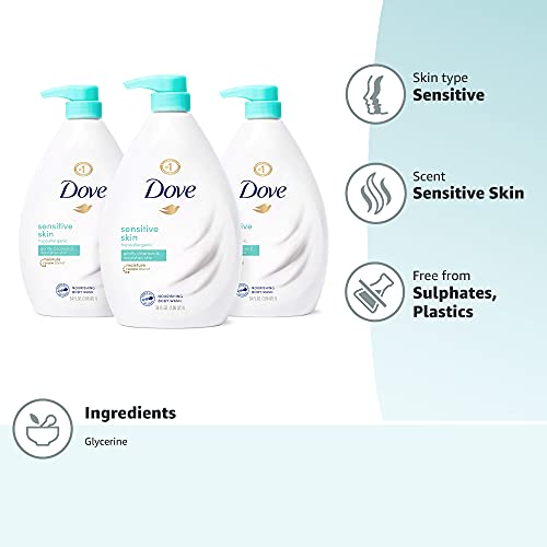 Dove Body Wash Hypoallergenic and Sulfate Free Body Wash Sensitive Skin Effectively Washes Away Bacteria While Nourishing Your Skin, 34 Fl Oz (Pack of 3)
