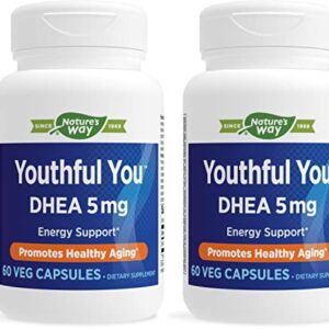 Nature's Way Youthful You DHEA, 5mg per Serving, Energy Support*, Healthy Aging*, 60 Capsules - (Pack of 2)