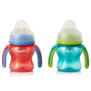 evenflo feeding soft-flo trainer sippy cup with handle for growing baby and toddler – red/teal, 5 ounce (pack of 2)