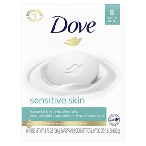 Dove Beauty Bar More Moisturizing Than Bar Soap for Softer Skin, Fragrance Free, Hypoallergenic Sensitive Skin With Gentle Cleanser, 3.75 Ounce (Pack of 8)