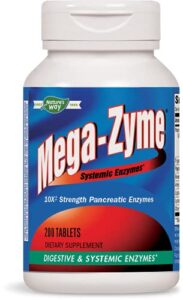 nature’s way mega-zyme systemic enzymes, relieves occasional muscle soreness and discomfort*, pancreatic enzymes, digestive health support*, 200 tablets