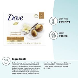 Dove Beauty Bar Skin Cleanser for Gentle Soft Skin Care Shea Butter More Moisturizing Than Bar Soap 3.75 oz 8 Bars