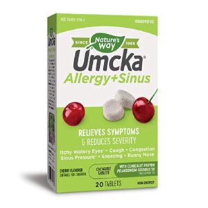 nature’s way umcka allergy and sinus homeopathic chewable tablets- cherry flavor- 20 count