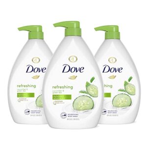 dove refreshing body wash with pump revitalizes and refreshes skin cucumber and green tea effectively washes away bacteria while nourishing your skin, 34 fl oz (pack of 3)