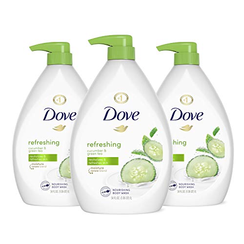 Dove Refreshing Body Wash with Pump Revitalizes and Refreshes Skin Cucumber and Green Tea Effectively Washes Away Bacteria While Nourishing Your Skin, 34 Fl Oz (Pack of 3)