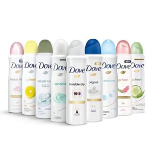 dove, antiperspirant deodorant spray, variety of 10 scents, 10-pack, 48 hour protection, moisturizing, cruelty free, 150 ml