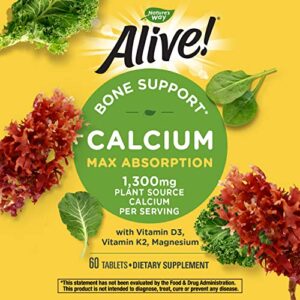 Nature’s Way Alive! Calcium Bone Support*, Max Absorption, Plant Source Calcium, 60 Tablets