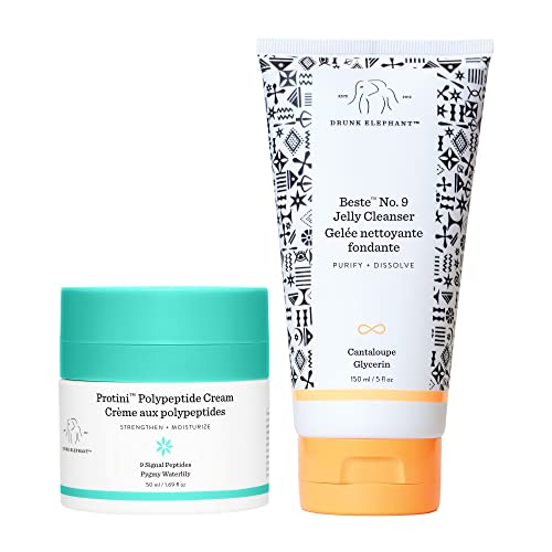 Drunk Elephant Protini Polypeptide Cream & Beste No 9 Jelly Cleanser Duo. Protein Face Moisturizer with Amino Acids. Gentle Face Wash and Makeup Remover. (50mL and 150mL)