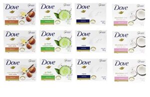 dove, beauty bar soap variety pack of 12, go fresh, shea butter, coconut milk, white – 135g