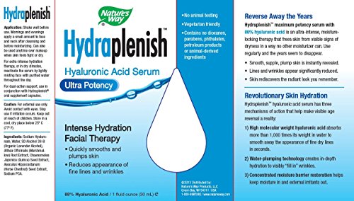Nature's Way Hydraplenish Serum Ultra Potency Hydration Facial Therapy, 88% Hyaluronic Acid, 1 Oz.