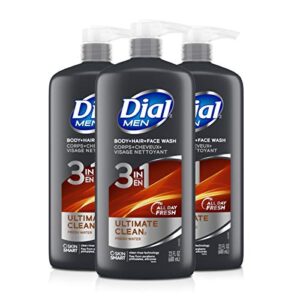 dial men 3in1 body, hair and face wash, ultimate clean, 69 fl oz (3-23 fl oz bottles)