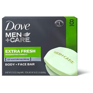 dove men+care 3 in 1 bar cleanser for body, face, and shaving extra fresh body and facial cleanser more moisturizing than bar soap to clean and hydrate skin 3.75 ounce (pack of 8)