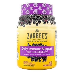 zarbee’s elderberry gummy daily immune support supplement with vitamins a, c, d, e & zinc, black elderberry fruit extract, natural berry flavor, 42 count