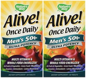 nature’s way alive! once daily men’s 50+ multivitamin, ultra potency, food-based blends (291mg per serving), 60 tablets, pack of 2