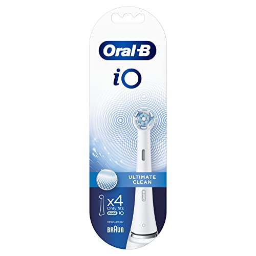 Oral-B iO Ultimate Clean Electric Toothbrush Head, Twisted & Angled Bristles for Deeper Plaque Removal, Pack of 4, White