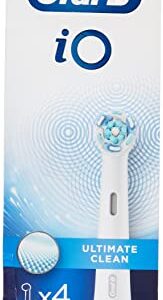 Oral-B iO Ultimate Clean Electric Toothbrush Head, Twisted & Angled Bristles for Deeper Plaque Removal, Pack of 4, White