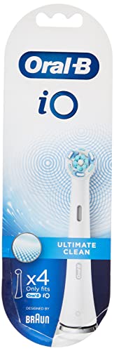 Oral-B iO Ultimate Clean Electric Toothbrush Head, Twisted & Angled Bristles for Deeper Plaque Removal, Pack of 4, White