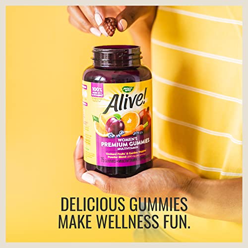 Nature’s Way Alive! Premium Women’s Gummy Multivitamins, Essential Vitamins & Minerals, Supports Whole Body Wellness,* Vegetarian, Mixed Berry Flavored, 75 Gummies