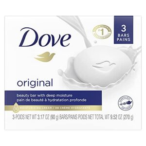 dove beauty bar gentle skin cleanser moisturizing for gentle soft skin care original made with 1/4 moisturizing cream 3.17 oz, 3 bars