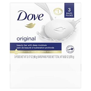 Dove Beauty Bar Gentle Skin Cleanser Moisturizing for Gentle Soft Skin Care Original Made With 1/4 Moisturizing Cream 3.17 oz, 3 Bars