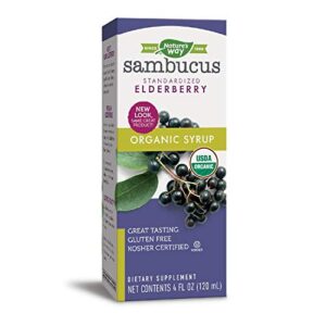 nature’s way usda organic sambucus elderberry syrup, herbal supplements, gluten free, vegetarian, 4 ounce (packaging may vary)