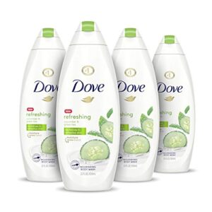 dove refreshing body wash revitalizes and refreshes skin cucumber and green tea cleanser that effectively washes away bacteria while nourishing your skin, 22 fl oz (pack of 4)